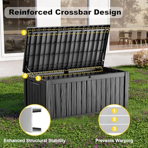 180 gallon resin deck box, outdoor storage box, close-up detail