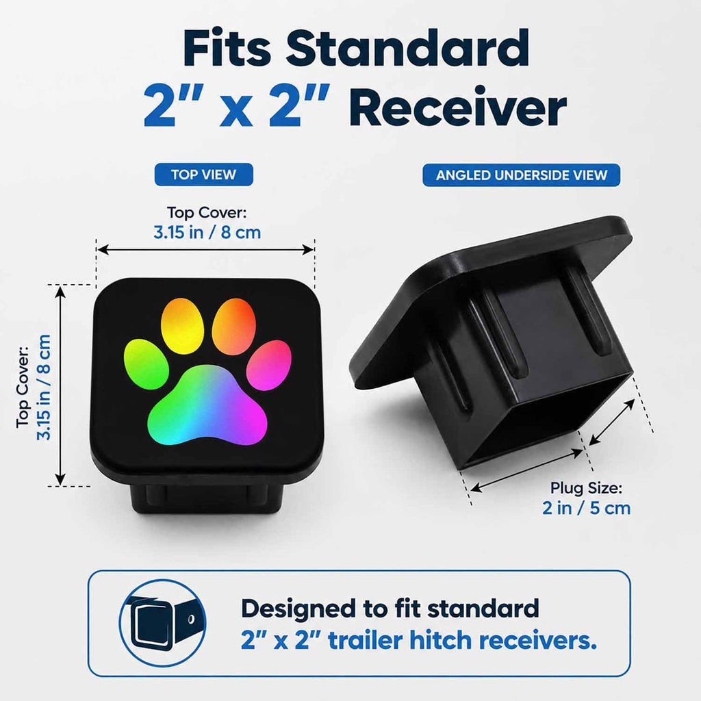 Trailer Hitch Covers Rainbow Dog Cat Paw Print Heavy Duty 2 Inch Hitch Cover for Weather Protection, Rubber Hitch Receiver Cover Plug Cap for Trucks SUVs and Off-Road Vehicles