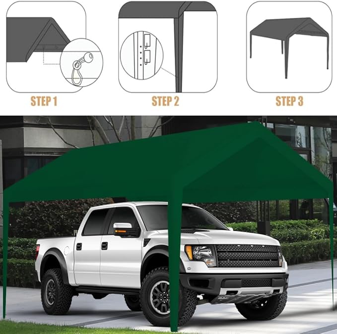Rutile 10 x 20 FT Carport Replacement Cover, Heavy Duty Car Tarp Canopy Tent - Image 4