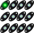 12 Pods Green LED Rock Lights Neon Underglow Light for Car Truck ATV SUV Under Body Glow Light Trail Fender Lighting