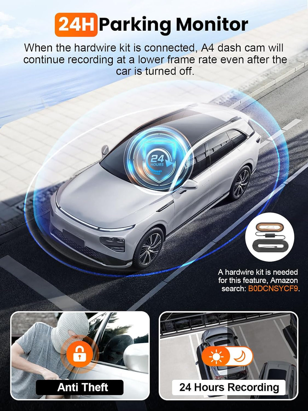 affver 4k+2.5k dash cam front and rear, built-in, front angle view