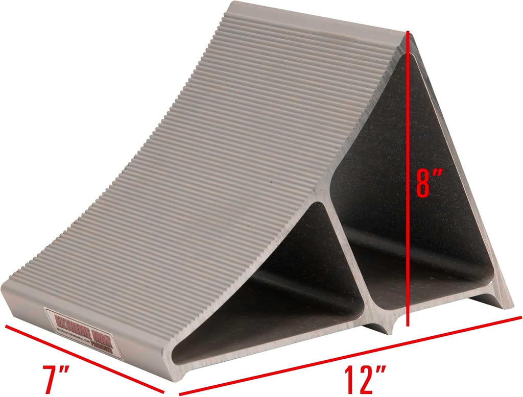 Extreme Max 5001.6798 Premium Lightweight Aluminum Wheel Chock with Ribbed Slope and Grip Teeth - Anti-Slip Claw Base for Trailers, RVs & 5th Wheels, Set of 4
