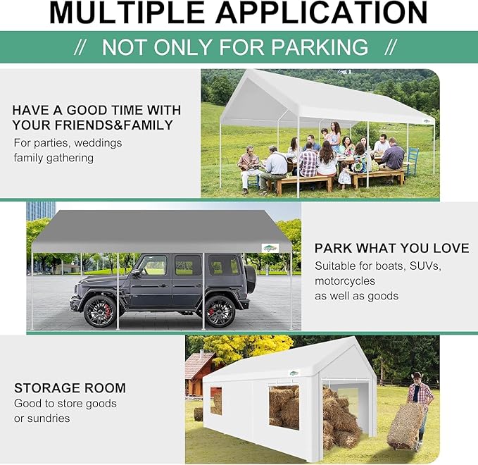 COBIZI 12x20ft Carport Heavy Duty, Portable Car Garage Outdoor Party Tent - Image 6