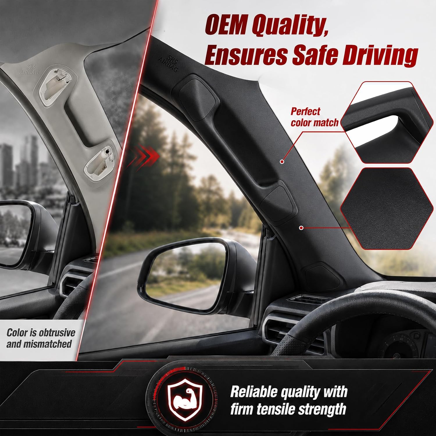 Driver Side A-Pillar Grab Handle Compatible with Toyota Tacoma 3rd Gen (2016-2023), Factory Style Interior Assist Grip for Easy Entry & Exit, with Complete Mounting Hardware, Sturdy & Rattle-Free