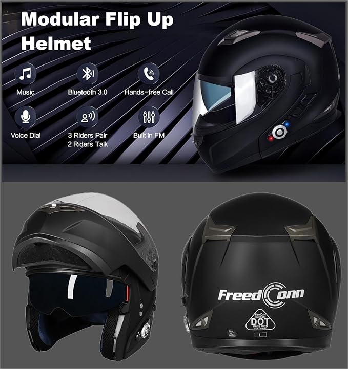 FreedConn BM2-S Bluetooth Motorcycle Helmet, Flip-Up Modular Motorbike Helmet - Image 3