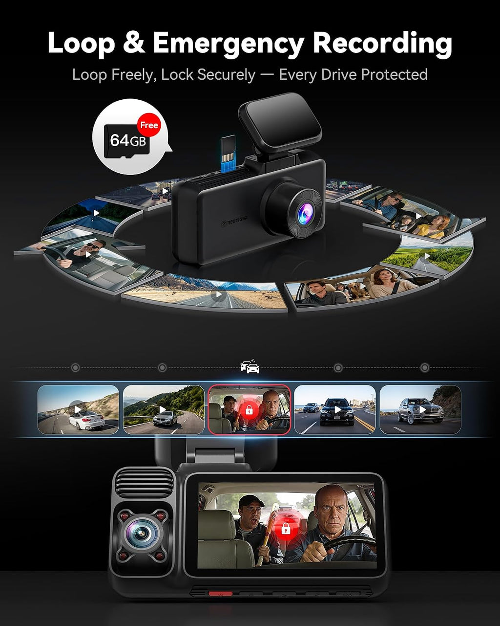 redtiger f17 4k 3ch dash cam, starvis 2, package contents