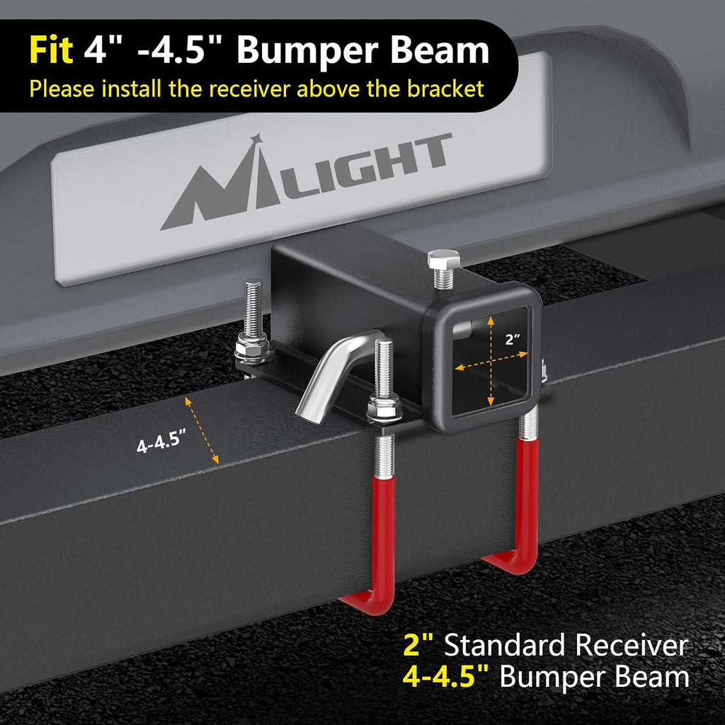 Nilight 2 Inch RV Bumper Hitch Receiver with Hitch Pin Fits 4-4.5" Beam, 200Lbs Tongue Weight Capacity Adapter, Travel Trailer Rear Bumper, Fit for Camper Bike Racks Cargo Carrier Car