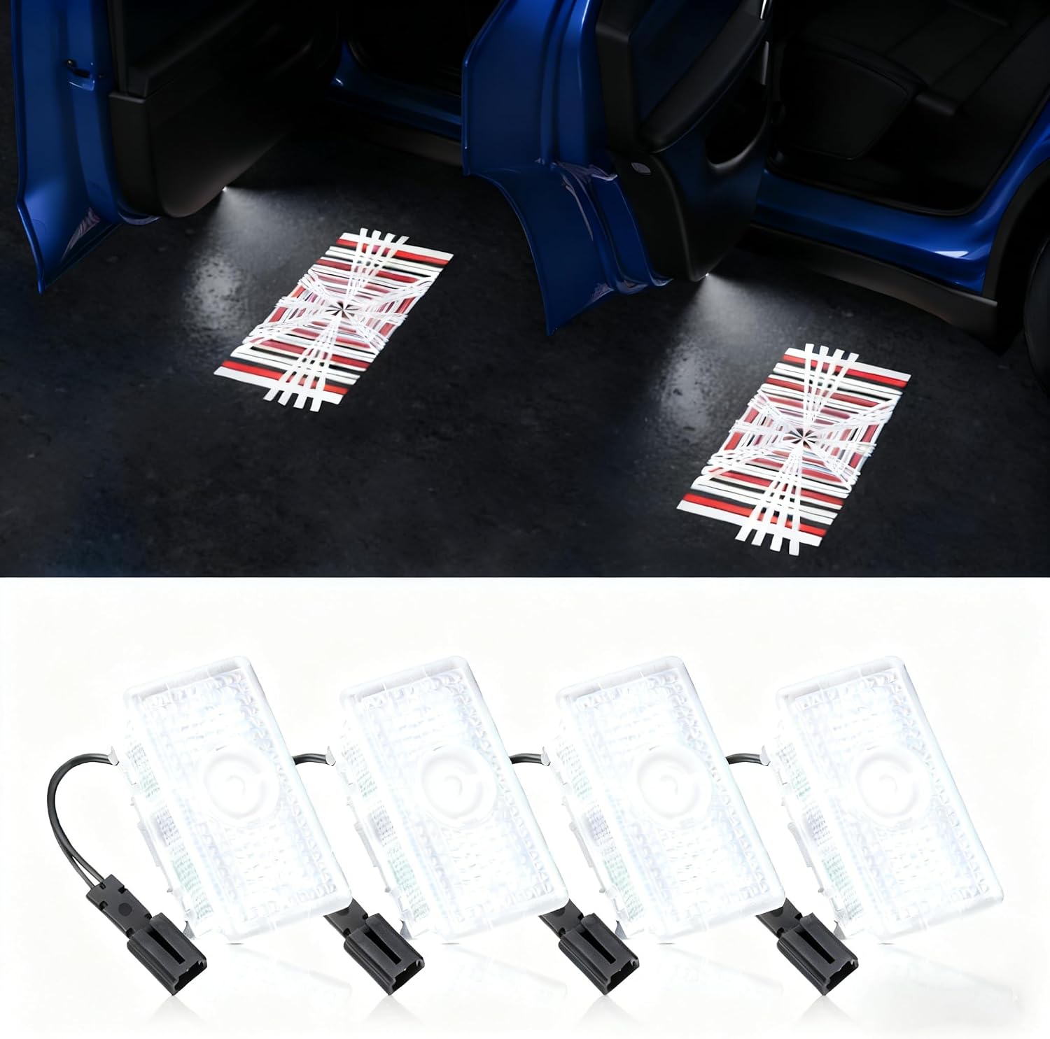 Motrobe 4PCS Puddle Lights for Tesla Model Y Juniper 2025 2026 Model 3 Highland 2024-2026 4K HD Ultra-Bright Cyber-Stripe Projection Door Lights No Error Code Never Fade Tesla Accessories