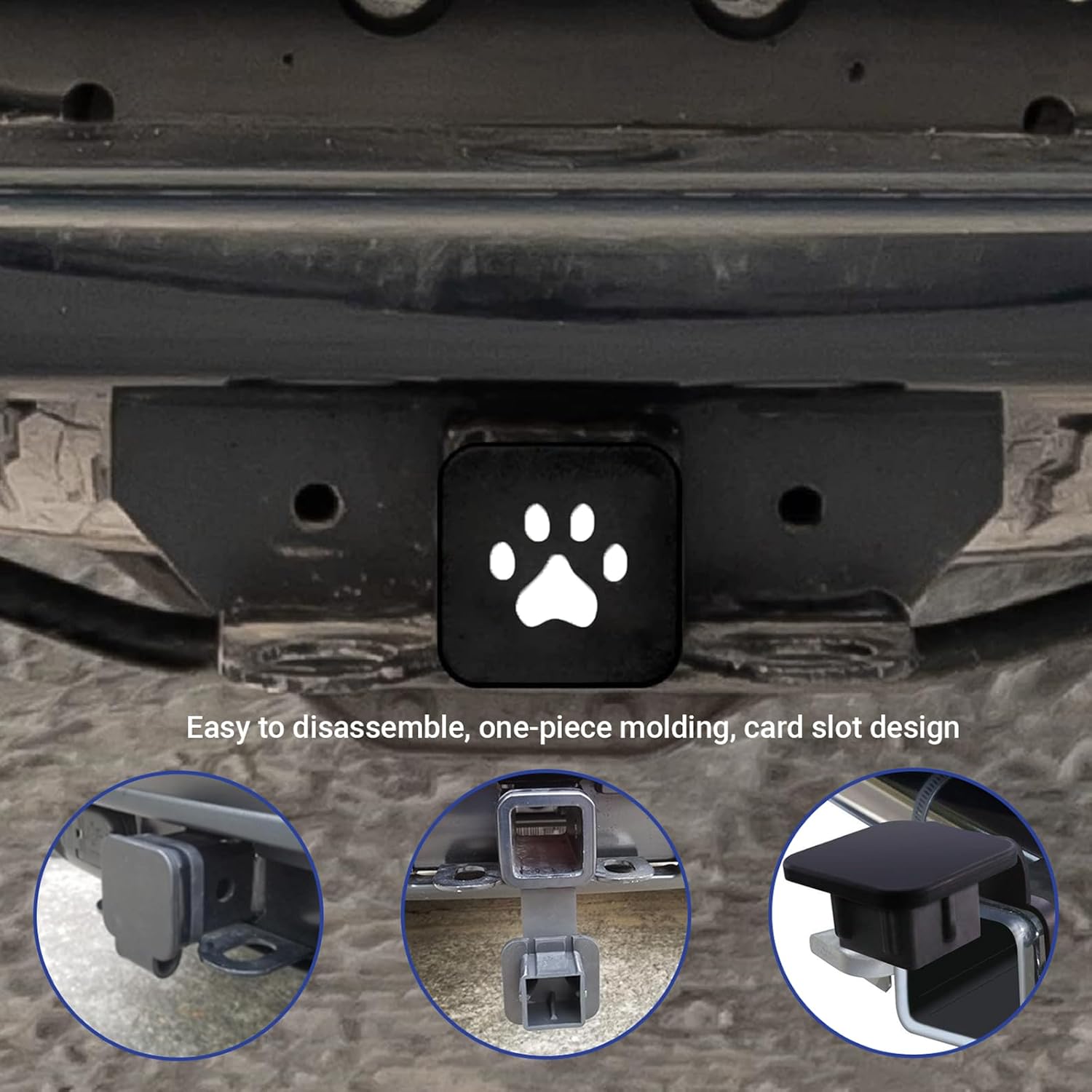 2 Inch Trailer Hitch Cover, Dog Paw Rubber Dustproof Waterproof Plug, Tow Hitch Square Mouth Receiver Plug Protector, Tow Hitch Cover for Most Vehicles, SUV, RV, Pickup, ATV (Buckle Type)