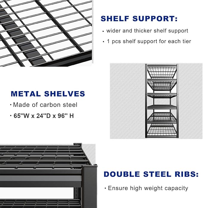 7 Tier Garage Shelving Heavy Duty, Commercial Metal Shelves - Image 6