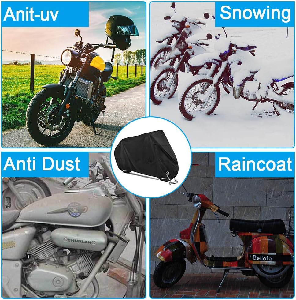 Motorcycle Scooter Cover Waterproof Outdoor - Large Oxford 250cc 150cc 50cc Scooter Cover, Heavy-Duty Motorbike Protection with Lock Holes & Storage Bag Against Dust, Debris, Rain Fit up to 96''