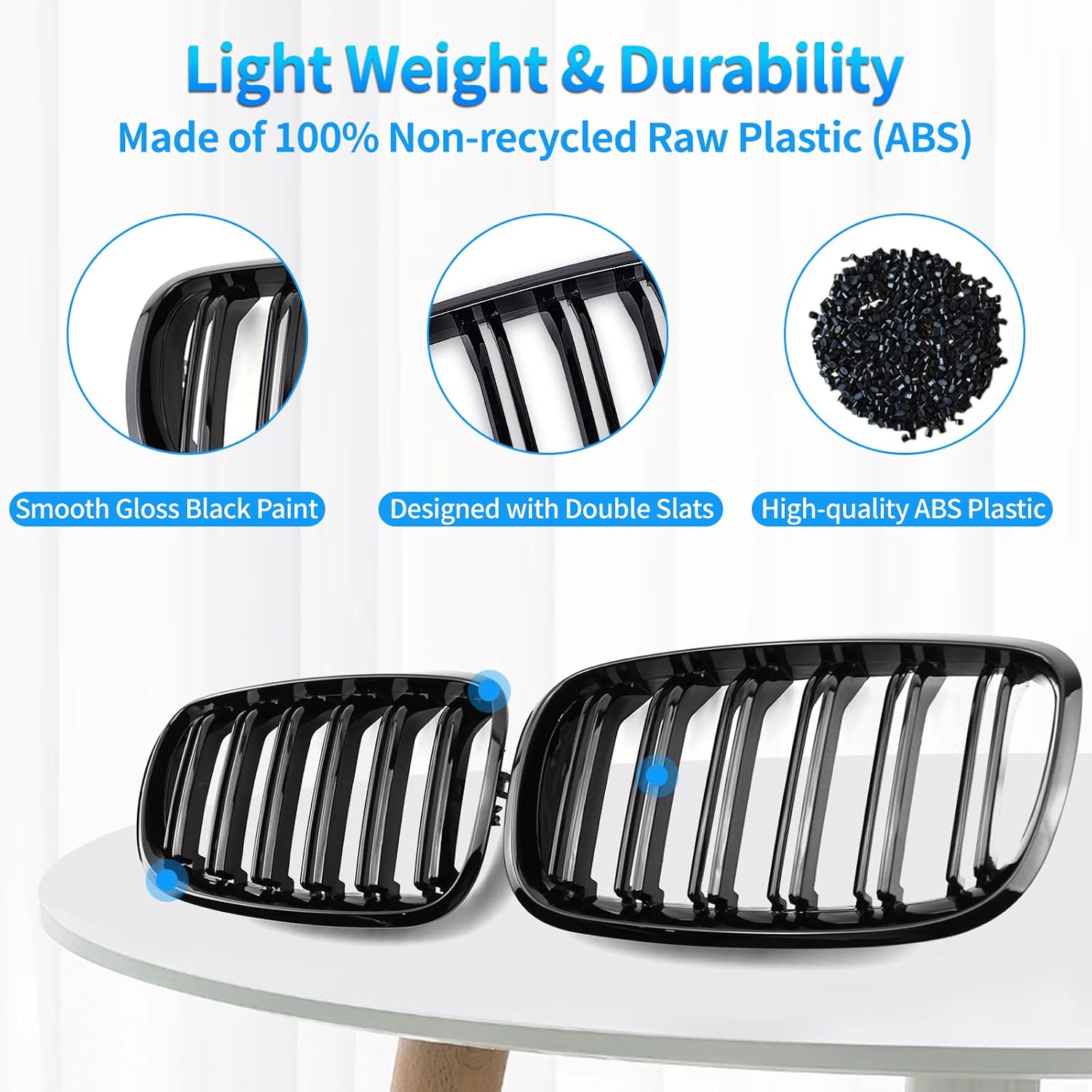 X5 E70 Black Front Kidney Grill Fit for 2007-2014 BMW X5 E70 X6 E71 | Gloss Black-Double Slats, 2pcs
