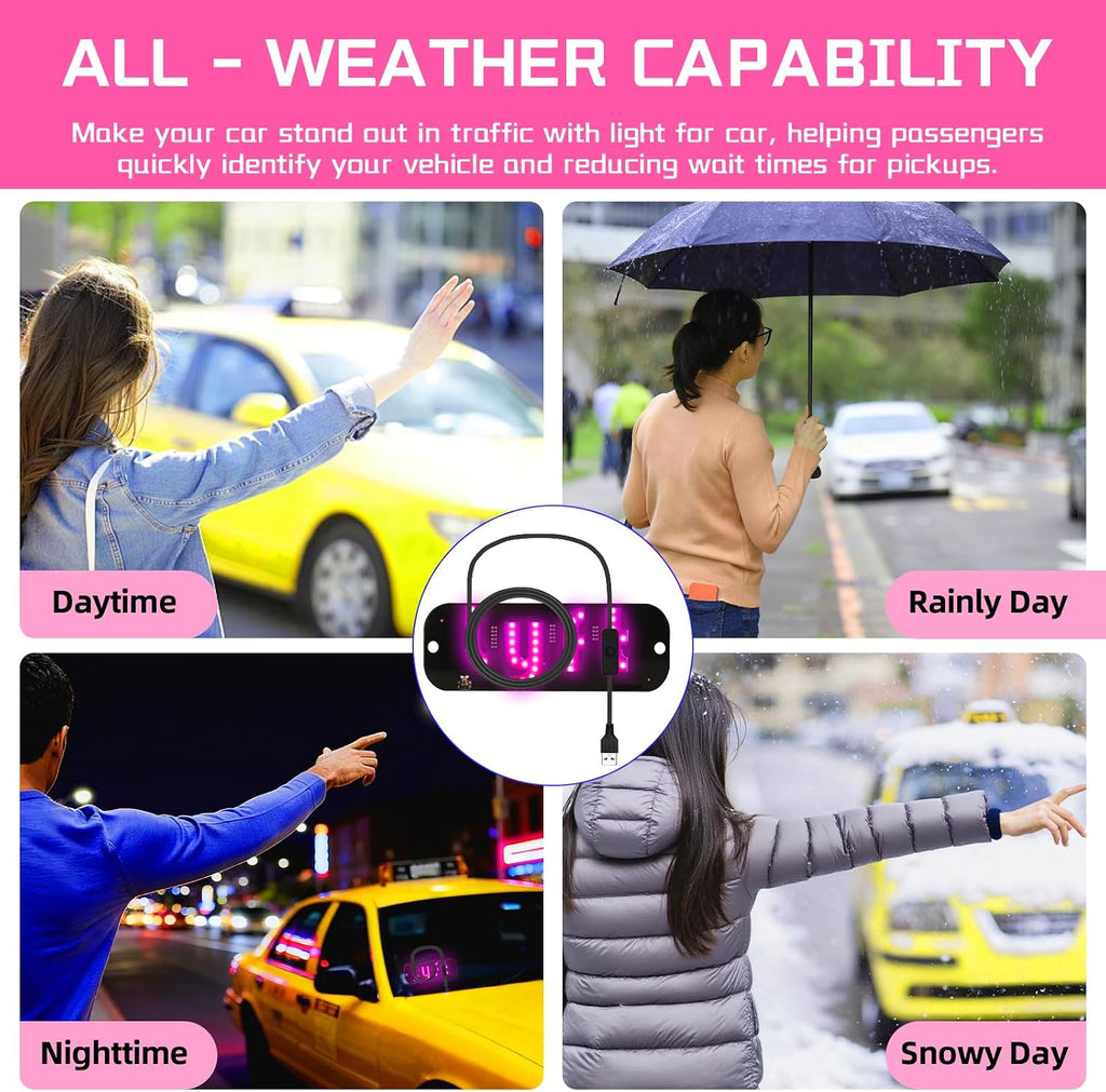 LED Light for Car, LED Sign for Car Windshield, Taxi Sign Decal with Suction Cups and Hook and Loop Cable Ties USB Plug, Trucks, SUV (Pink)
