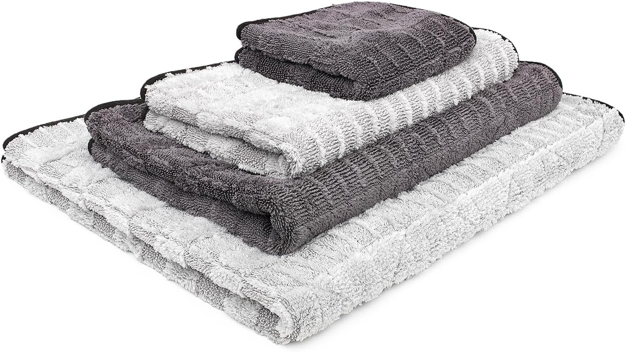 The Rag Company Gauntlet Car Drying Towel, Ultra-Absorbent 70/30 Blend Korean Microfiber, Dries Vehicles Faster Without Scratching, 900 GSM, 15x24 Inches, Ice Grey/Grey, 2-Pack