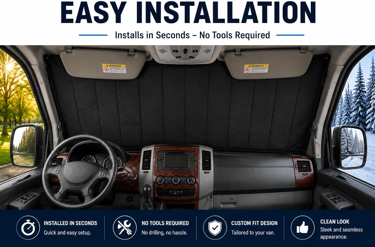 Extra Thick Winshield Cover for RAM ProMaster 2014-Current, Thermal Insulated Blackout Sun Shades for Camper Van