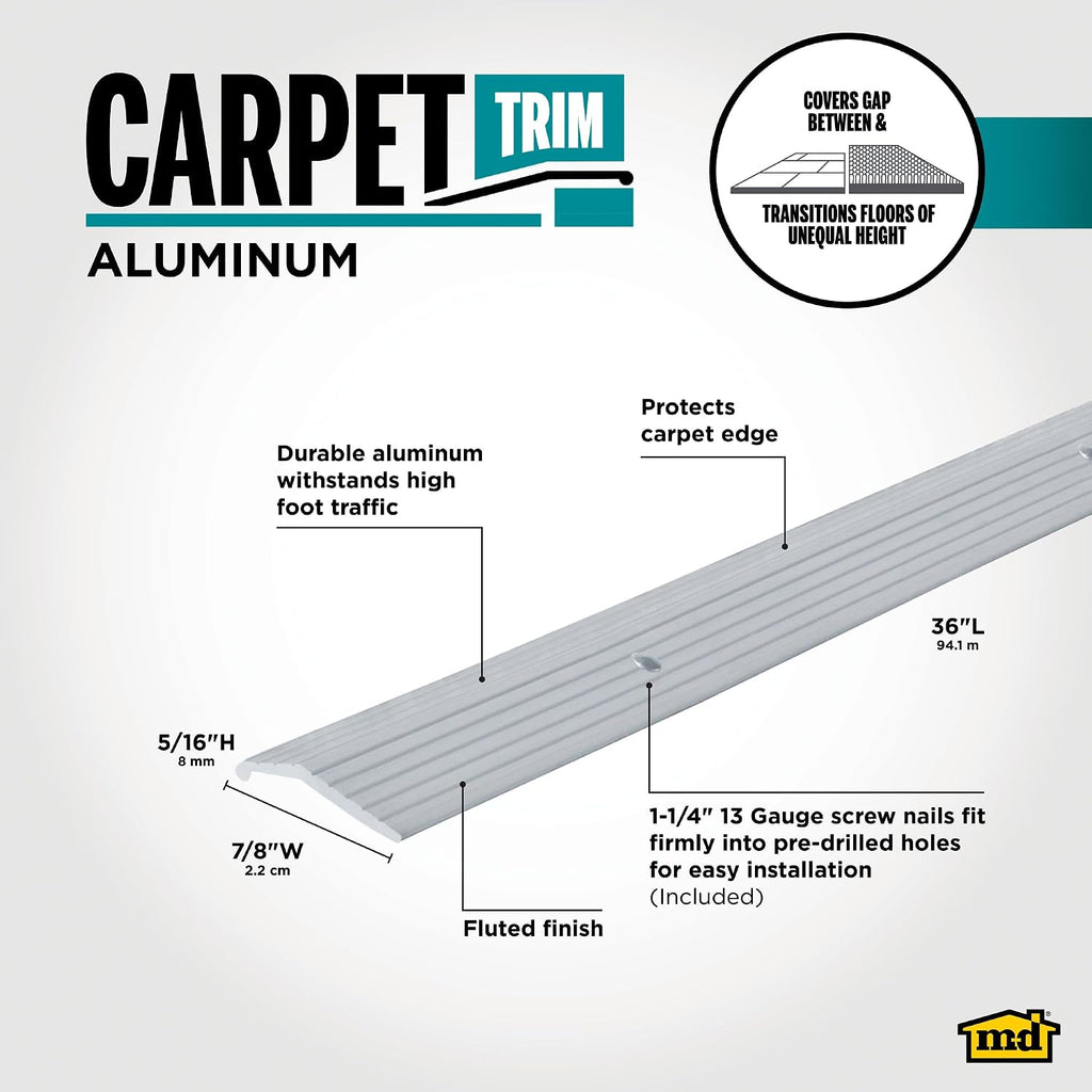 M-D Building Products 78006 7/8 in. X 36 in. Silver Aluminum Carpet Trim w/Screw Nails