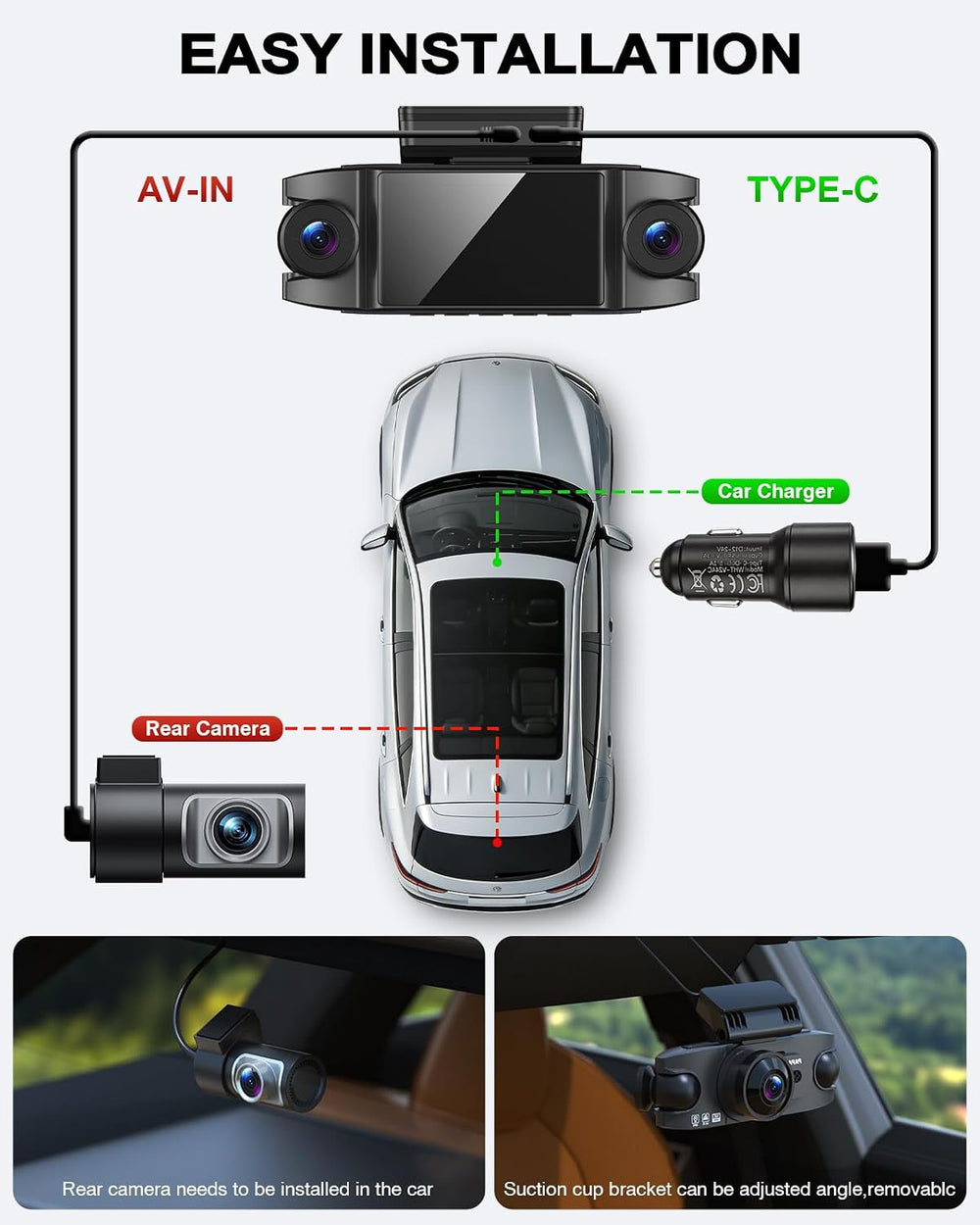 4 Channel 360° Dash Cam, 4K Front + 1080P Rear/Left/Right, 5GHz WiFi 30MB/s