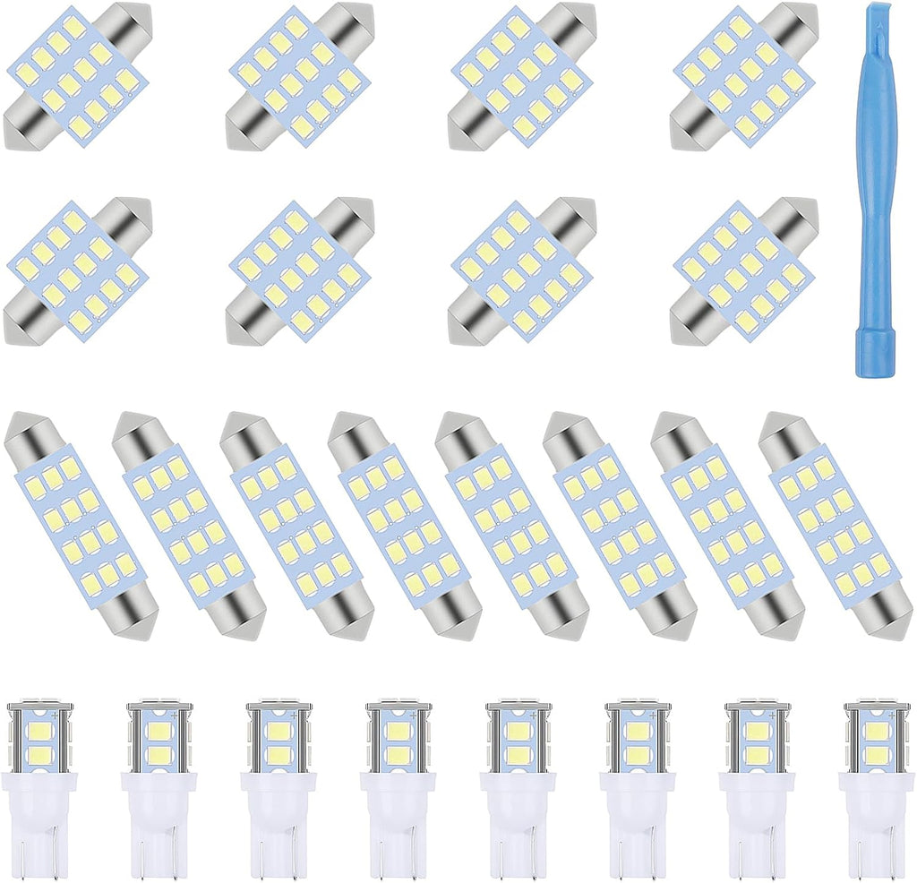 Kinstecks 24 Pieces Car LED Interior Bulb Kit Set Dome Light 194 T10 DE3175 578 31mm 42mm Bulbs Interior Replacement Lights with Acrowbar for Car Interior Door Courtesy Instrument Panel Side Lights