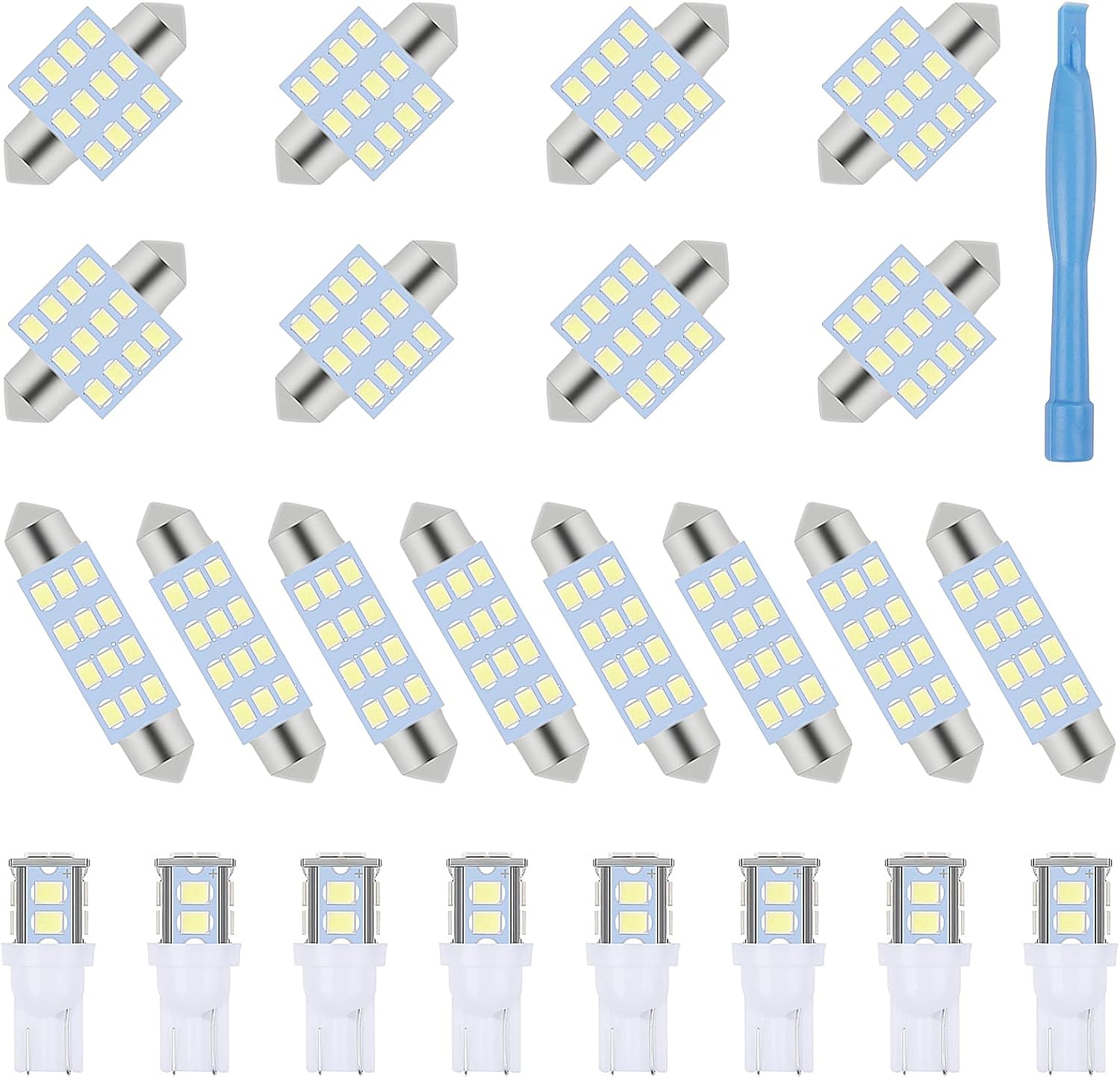 Kinstecks 24 Pieces Car LED Interior Bulb Kit Set Dome Light 194 T10 DE3175 578 31mm 42mm Bulbs Interior Replacement Lights with Acrowbar for Car Interior Door Courtesy Instrument Panel Side Lights