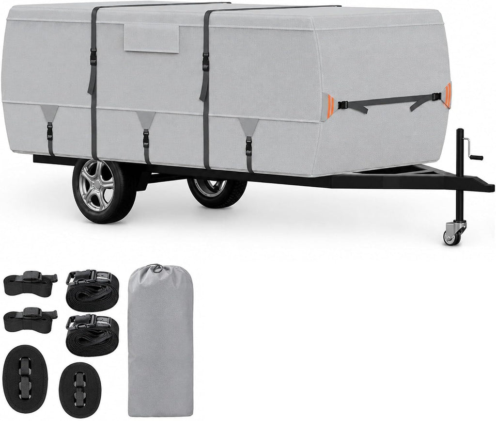 Pop Up Camper Cover for Fleetwood Coleman Cheyenne 2006-2011 | Folding Camping Trailer 420D Oxford Fabric Camper Cover Windproof Straps All Season Storage Protection