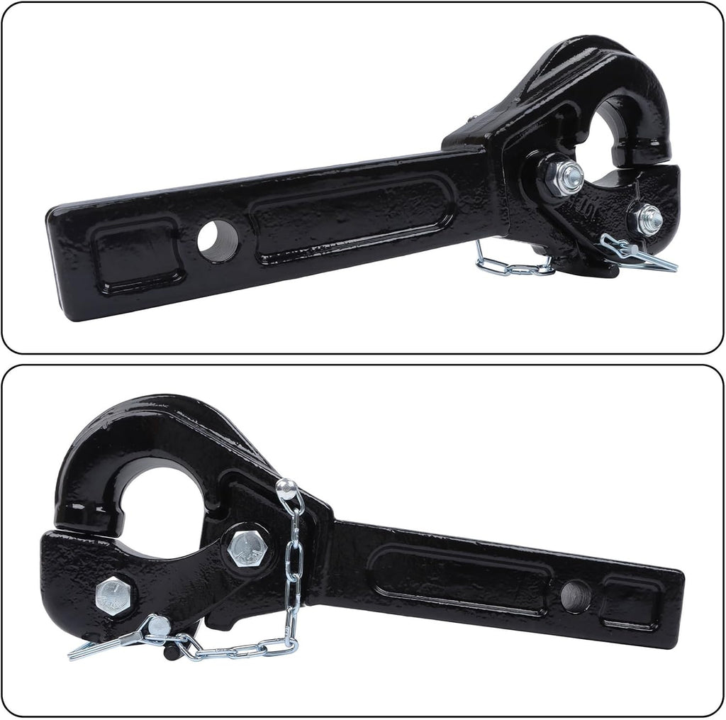 10-Ton Pintle Hitch for 2-Inch Receiver Hook Military Receiver 20000LBS Fits 2-1/2 in Lunette Ring Gloss Black Powder Coat