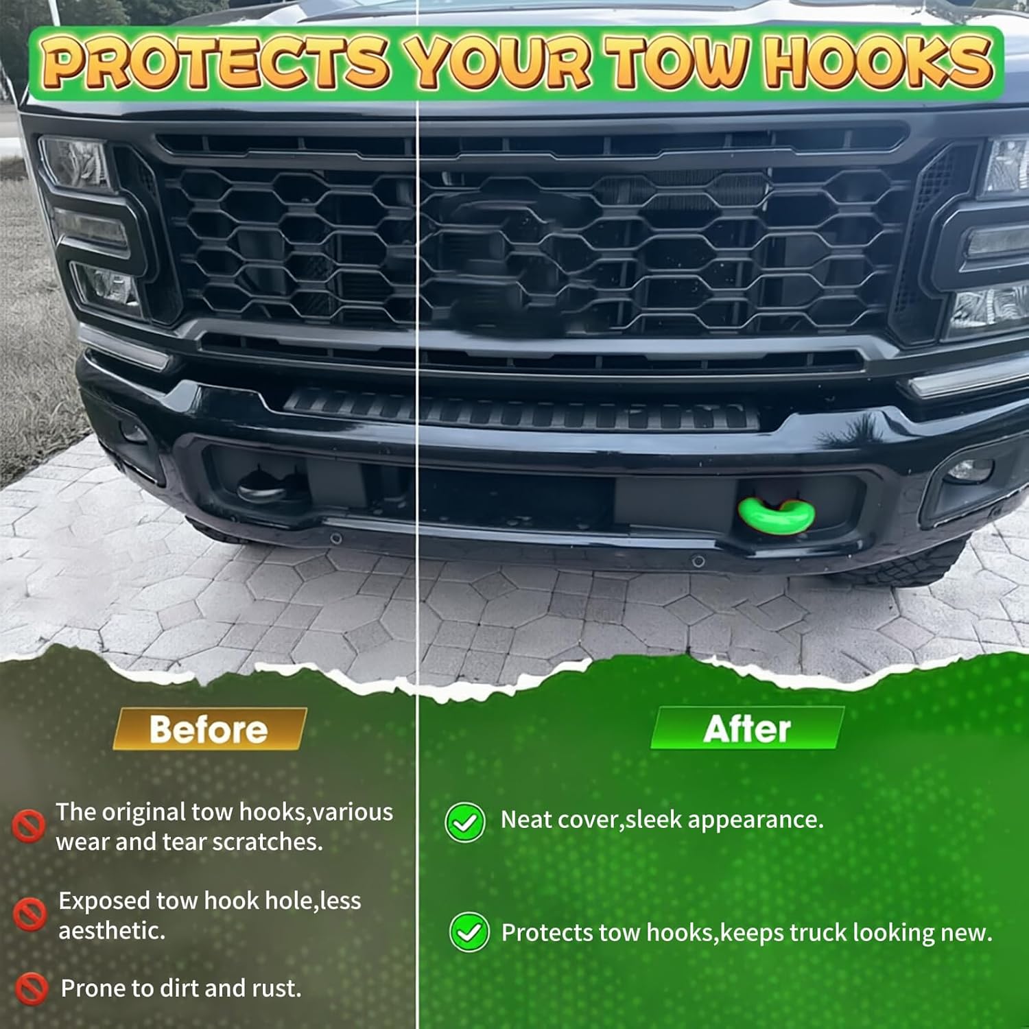Front Tow Hook Cover for 2017-2026 Ford Super Duty F-250 F-350 F-450,Tow Hitch Covers, Ford Truck Accessories, Pickup Truck Accessories, F250 Must Haves, Silicone, Green (2 Pack)