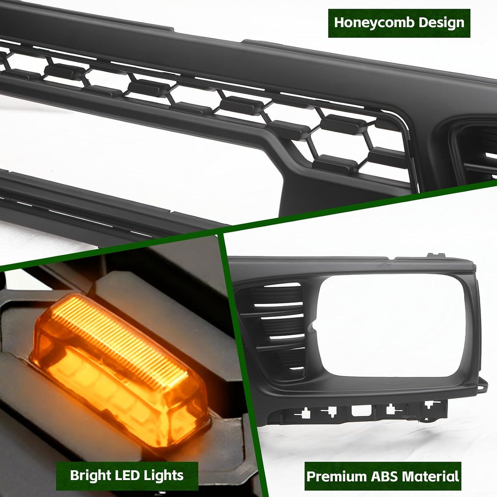 Grille Assembly Compatible with 1995-1997 Tacoma Base & DLX & SR5 Extended Cab Pickup 2-Door/Base & DLX Standard Cab Pickup 2-Door, Front Upper Grill with Lights&Letters Matte Black Molding