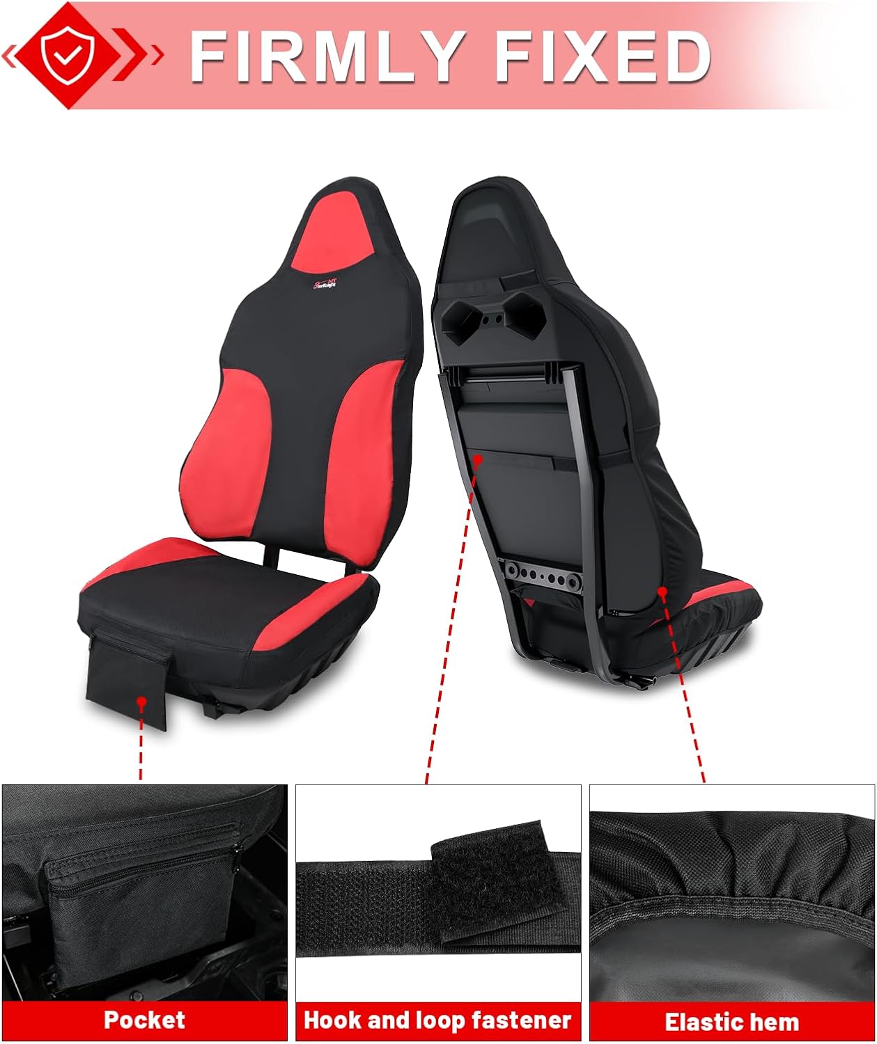 StarknightMT Zforce 950 Seat Cover Water-resistant Compatible with Cfmoto Zforce 950 2023-2026 1680D Cushion Cover with Pocket UTV Protection for Front Rear Seats Black and Red