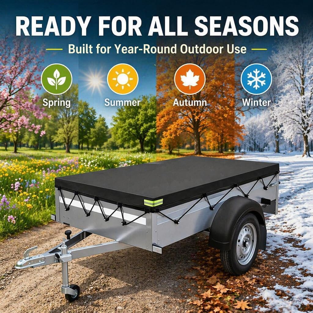 Utility Trailer Cover for Load Trail UT8318 7x18ft 2019-Present, Heavy Duty Water Resistant Trailer Tarp Cover, Outdoor Storage Protection for Flatbed Utility Trailers,A Black