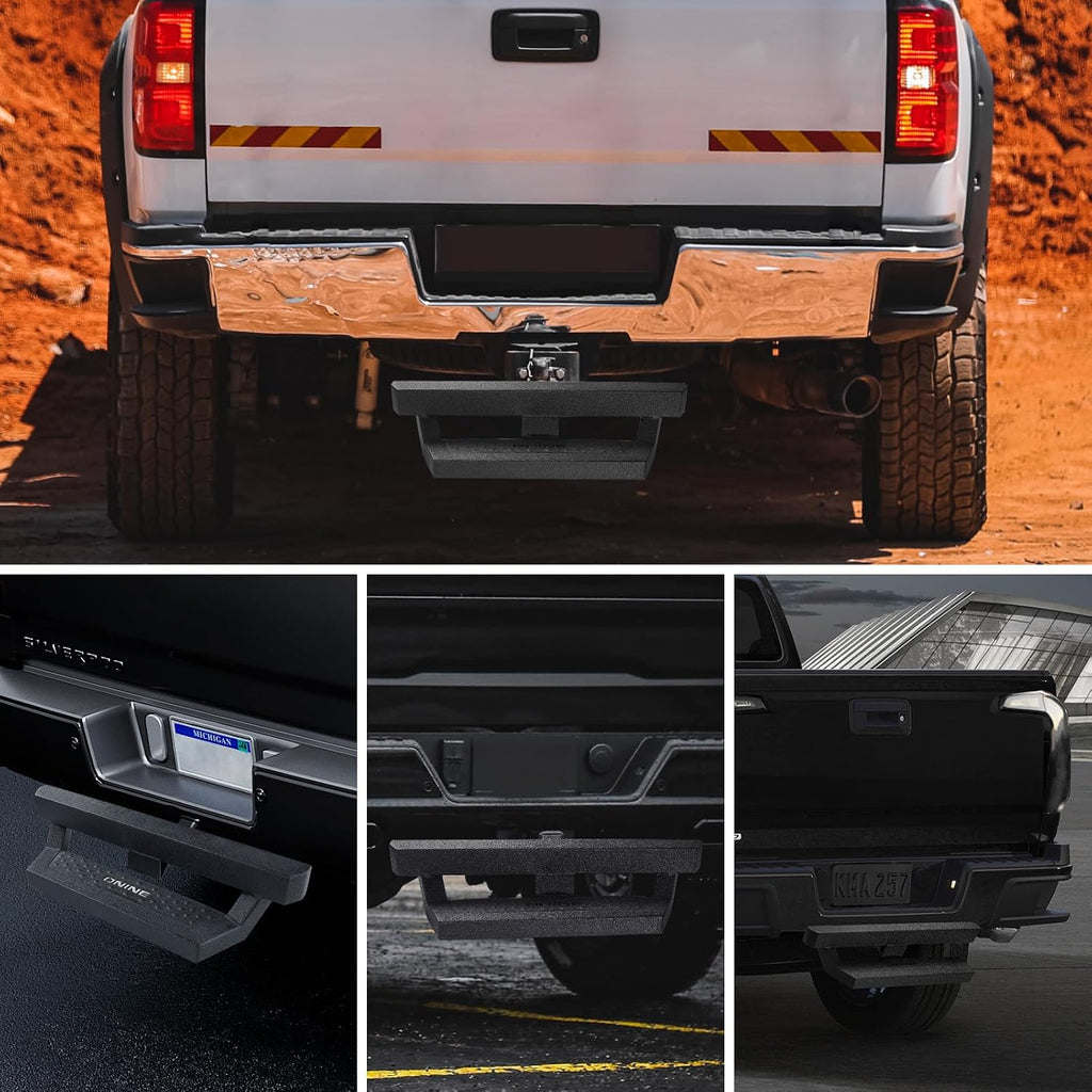 ONINE Texture Black Hitch Step with Hitch Lock and Stabilizer Fit 2” Receiver, Rear Bumper Guard, Hitch Armor