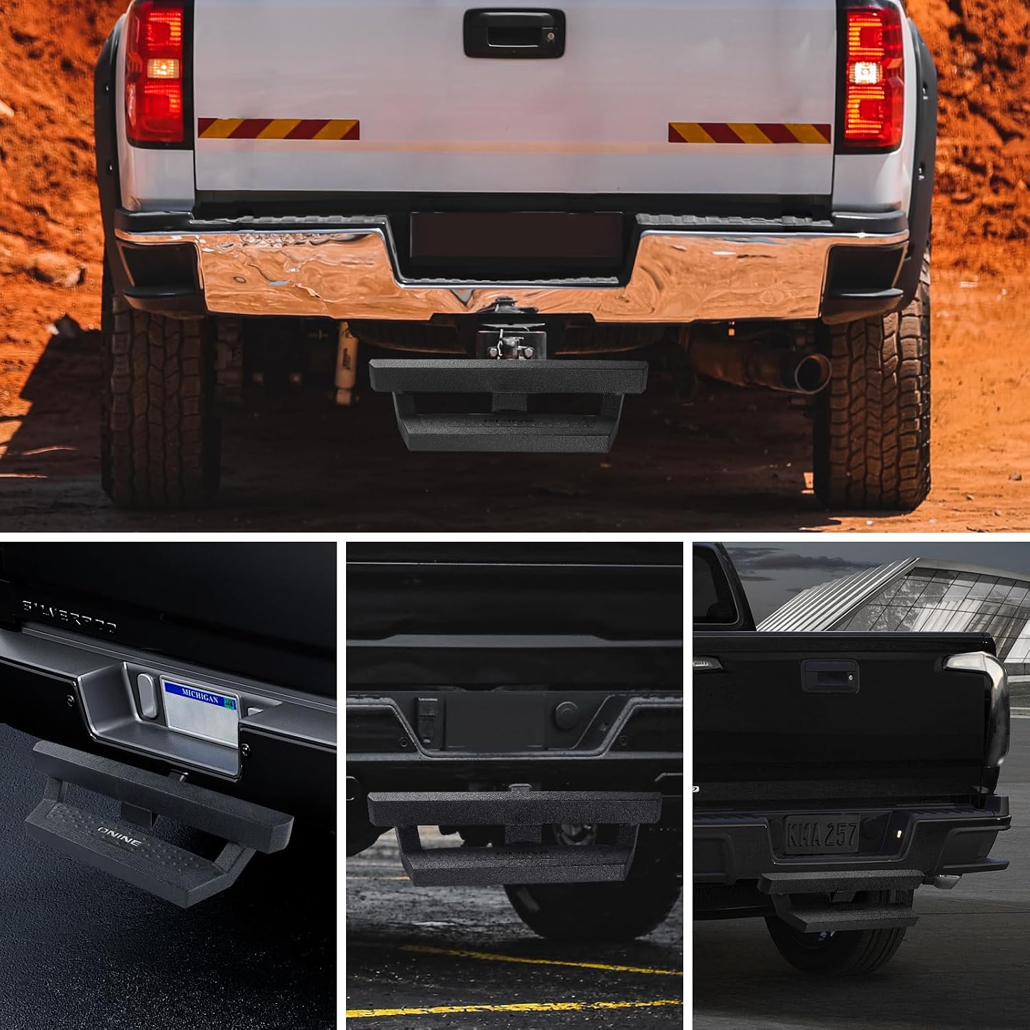 ONINE Texture Black Hitch Step with Hitch Lock and Stabilizer Fit 2” Receiver, Rear Bumper Guard, Hitch Armor