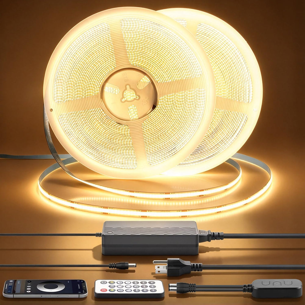 Adhesive COB LED Strip Lights 100ft Dimmable with Remote Warm White 3000K