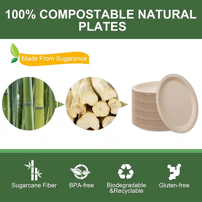 WELLIFE 100% Compostable Oval Paper Plates 12 Inch, Biodegradable Bagasse (12...