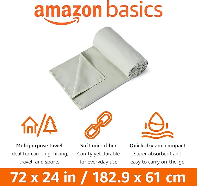 Amazon Basics Camping and Hiking Towel, Microfiber Towel, Fog Green - Image 2