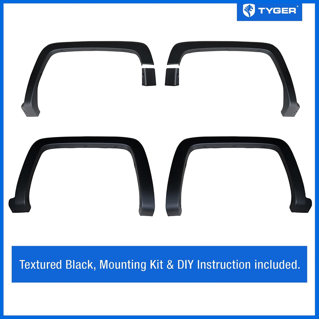 Tyger Auto Fender Flare Compatible with 2014-2018 Chevy Silverado 1500; 2015-2019 2500 3500HD 6.5' & 8' Bed, Fine-Textured Black Paintable Factory Style 6pc | TG-FF6C4368