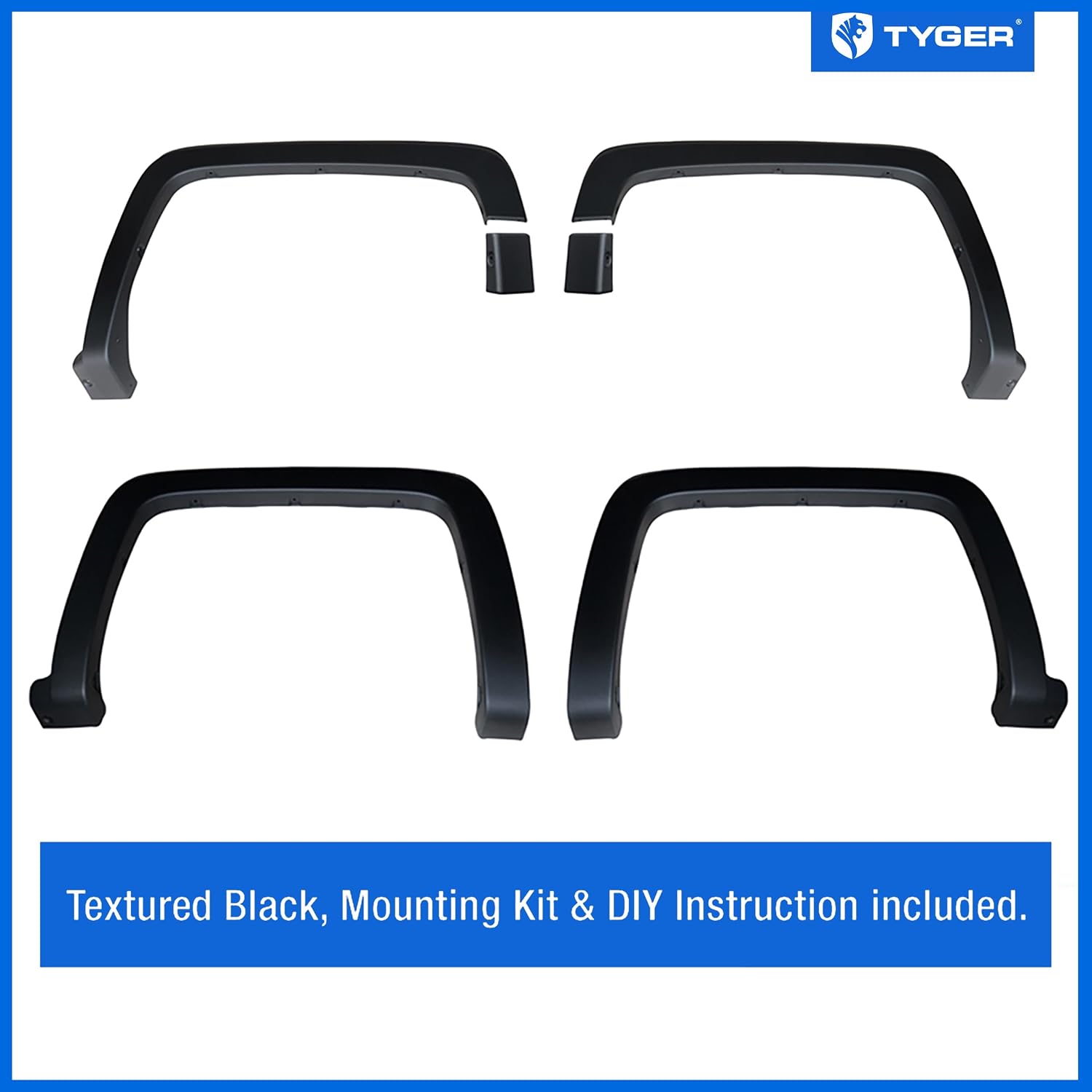 Tyger Auto Fender Flare Compatible with 2014-2018 Chevy Silverado 1500; 2015-2019 2500 3500HD 6.5' & 8' Bed, Fine-Textured Black Paintable Factory Style 6pc | TG-FF6C4368
