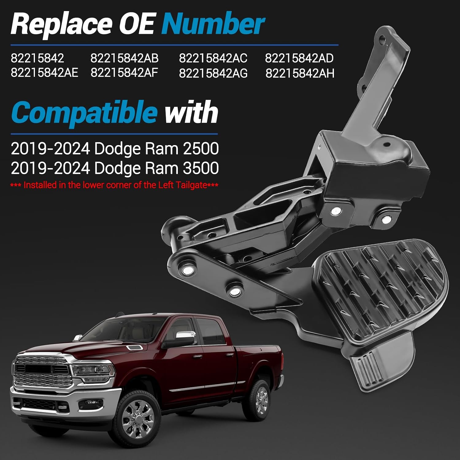 Rear Bed Step,Retractable Bed Step Bumper Step for 2019-2024 Dodge Ram 2500 3500 Truck Rear Tailgate Bedsteps Replaces 82215842AE 82215842AG 82215842AH 82215842AD 82215842AC