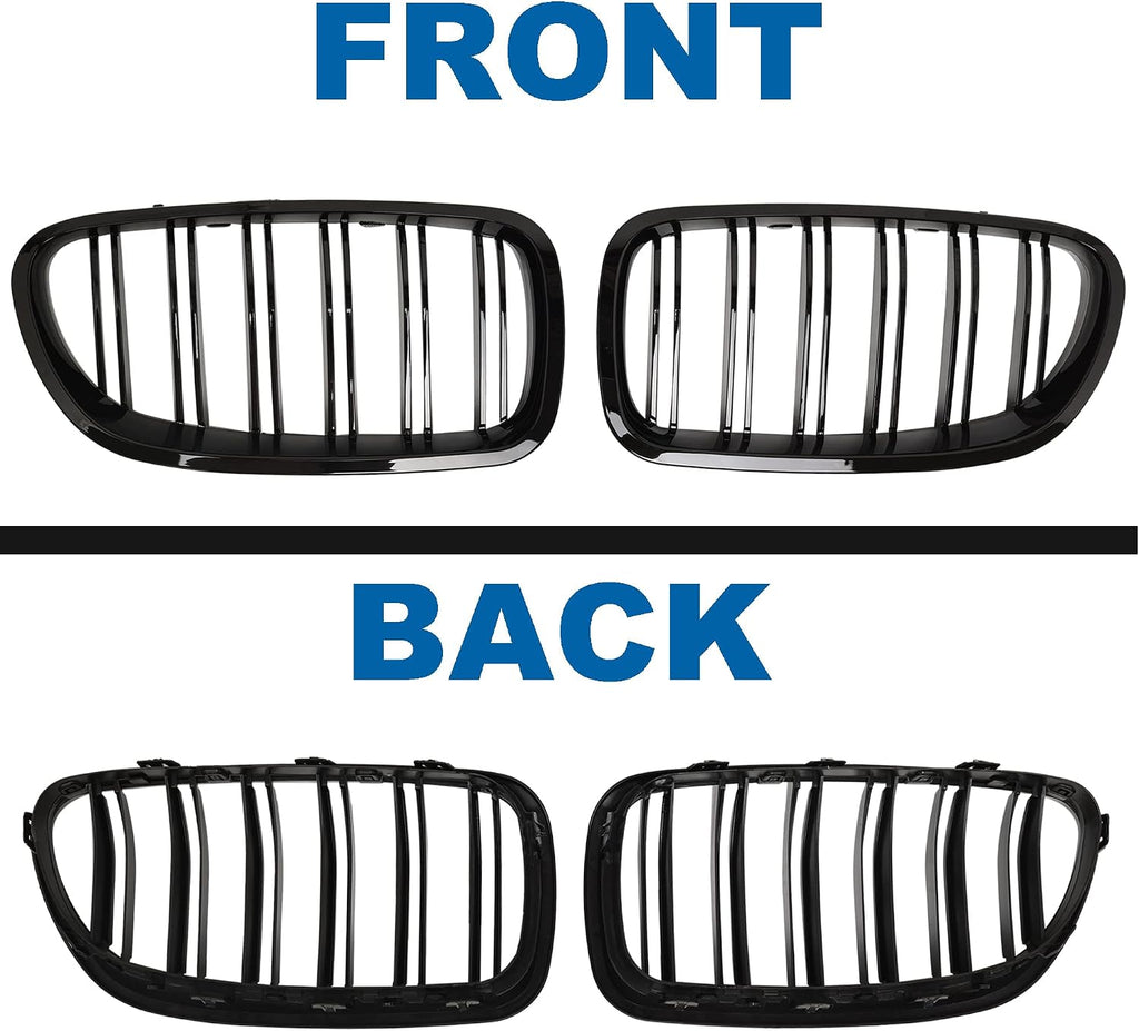 F10 Grille - Front Kidney Grille Double Slats Glossy Black Compatible with 2010-2017 BMW 5 Series F10 F11 F18 Sedan 520i 528i 535d 535i 550i 520i - ABS Gloss Black Kidney Grill