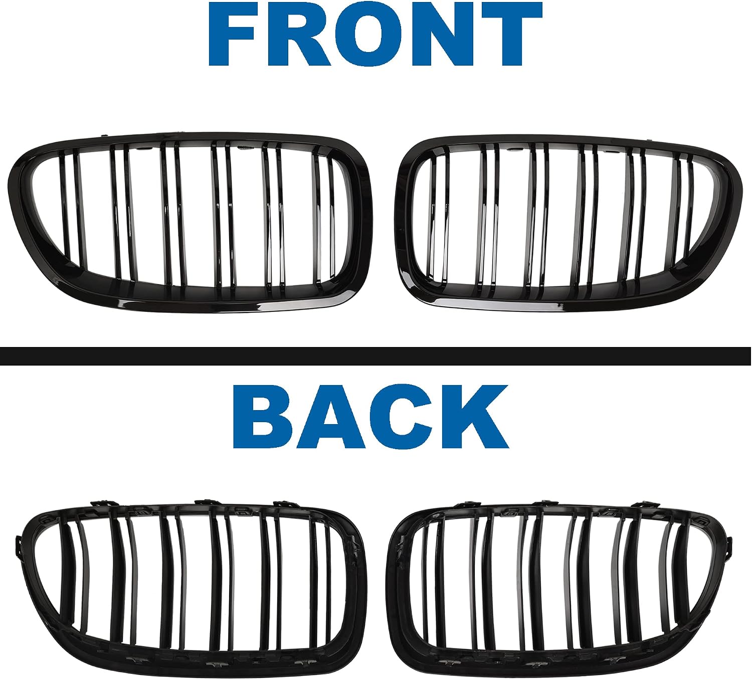 F10 Grille - Front Kidney Grille Double Slats Glossy Black Compatible with 2010-2017 BMW 5 Series F10 F11 F18 Sedan 520i 528i 535d 535i 550i 520i - ABS Gloss Black Kidney Grill