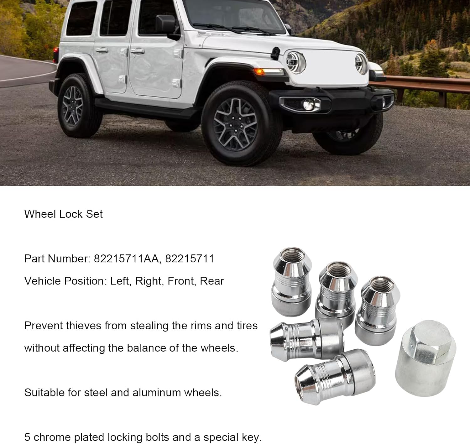 POCREATION Wheel Lock Set 82215711AA Locking Bolts Anti Theft Lug Nuts for JL JT 2018-2025