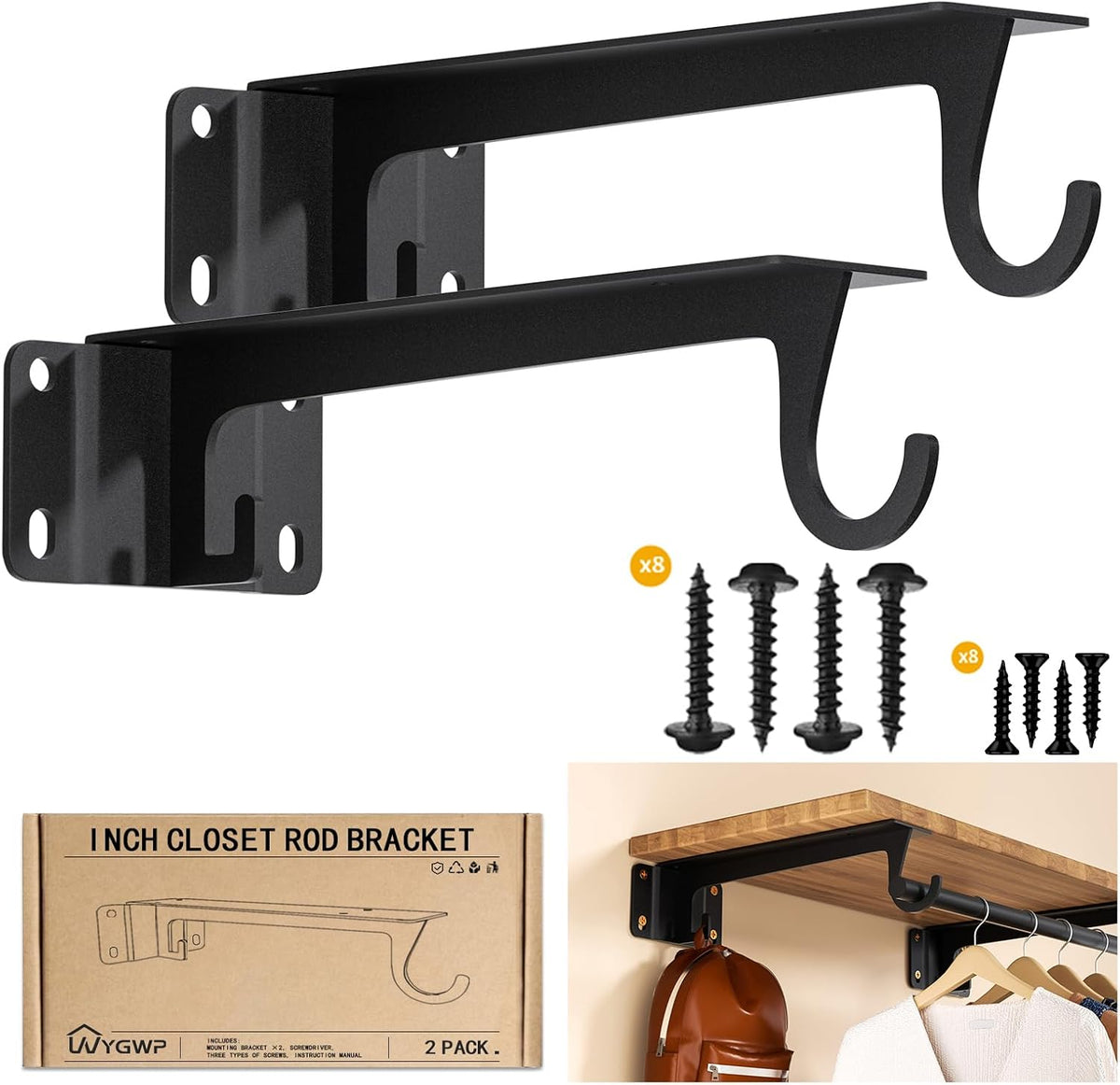 14inch heavy duty closet rod bracket supports 200lbs, main product view