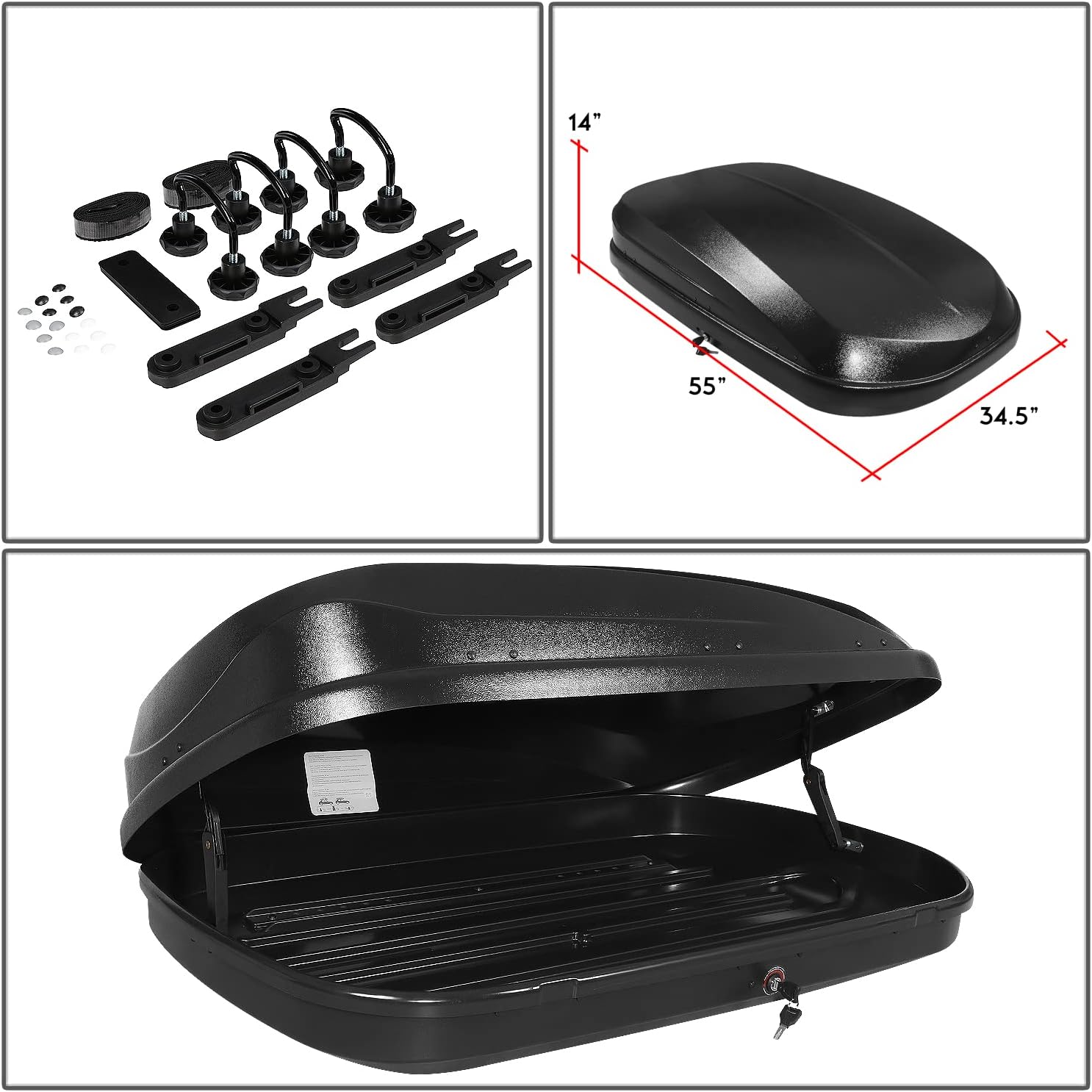 DNA Motoring Universal Heavy Duty Roof Storage Box Rooftop Cargo Carrier Luggage Case w/Keys,12.7 cu. ft. / 360L, PT-ZTL-8293-BK