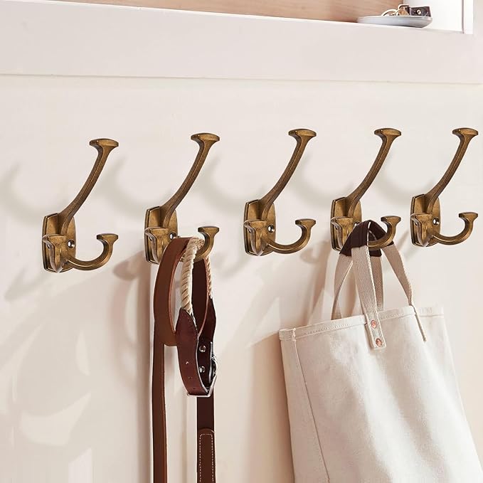 Large Wall Double-Sided Hook 2 Pack Antique Brass Hook Decorative Heavy Duty - Image 4