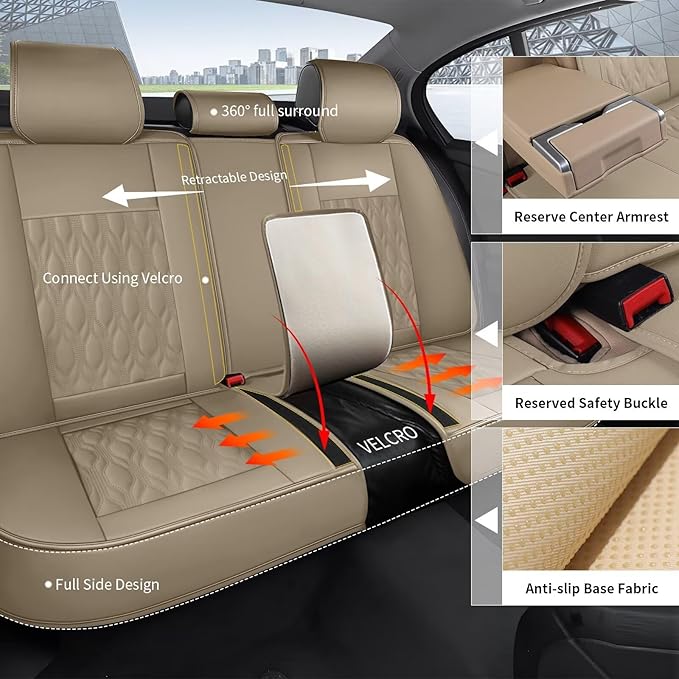 Car Seat Covers Fit for Toyota Camry 2012-2025: Full Set 5 Seats Faux Leather - Image 2