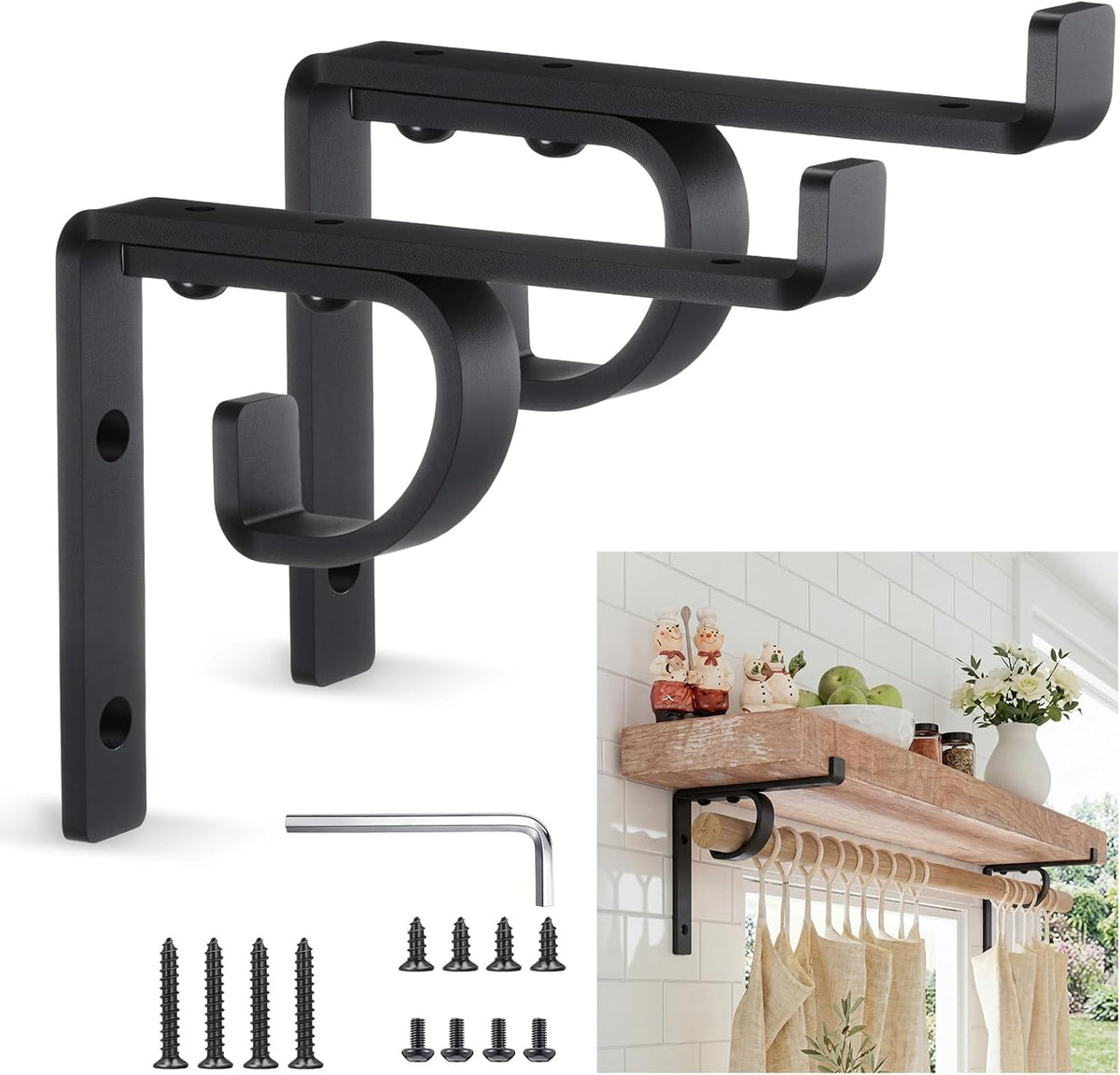 hicarer 2 pcs single shelf brackets with curtain, main product view