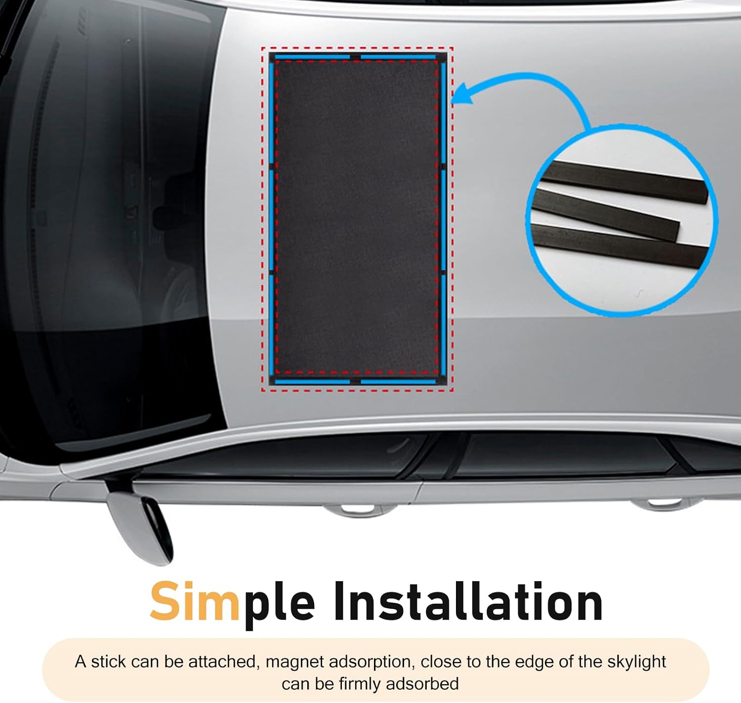 Car Sunroof Net, Breathable High-density Mesh Sunroof Cover, Portable Adsorption Car Roof Sunshade, Universal Sun-proof Exterior Accessories (Black)