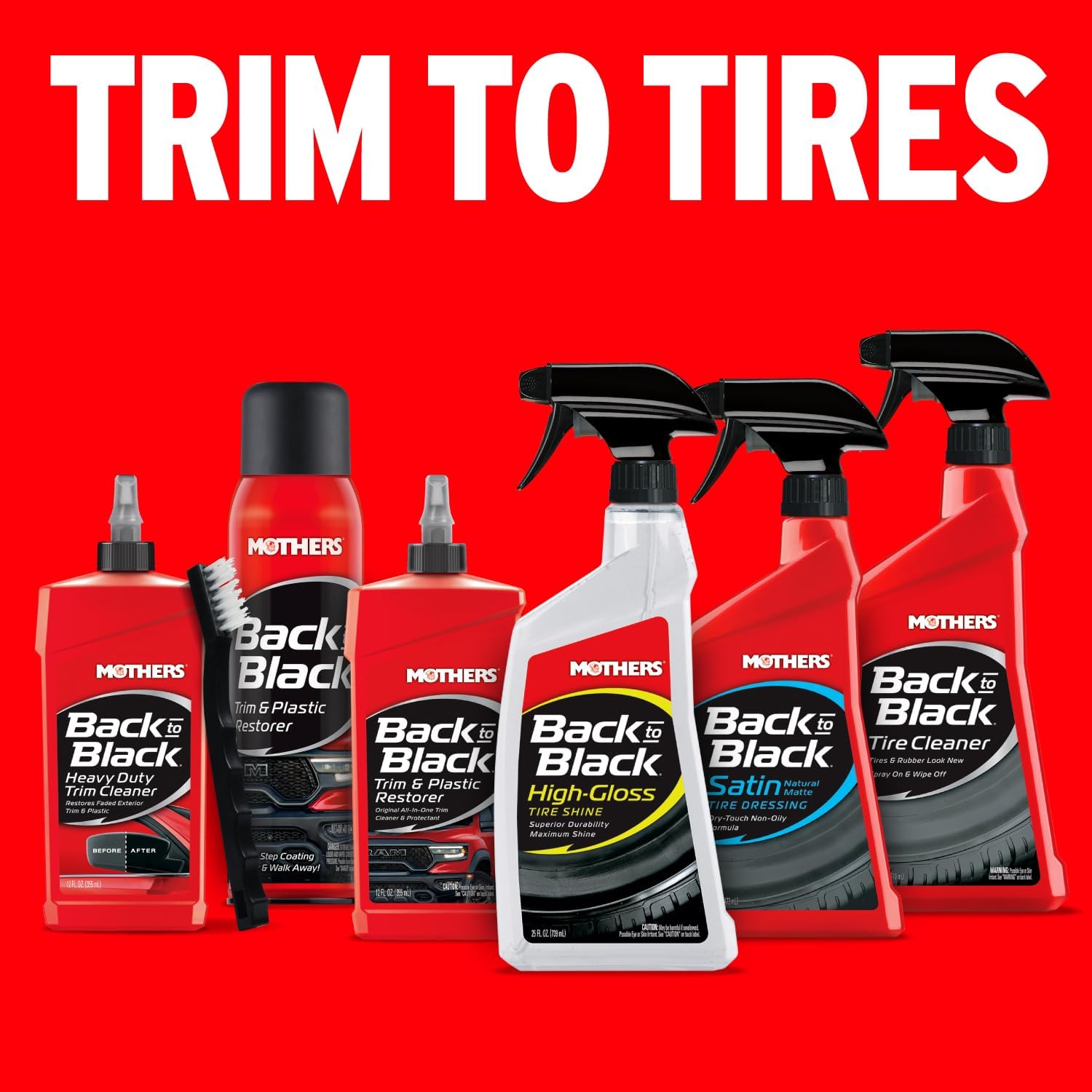 Mothers Back-to-Black High-Gloss Tire Shine, 24 oz. — Maximum Shine, Wet-Look, Long-Lasting Protective Barrier, Superior Durability, Striking Finish, Surface Care Technology (06924)