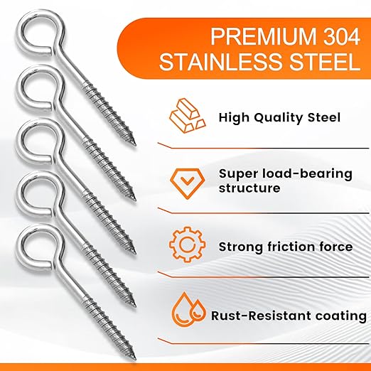 2Pcs Self Tapping Eyelet Screw Eye Bolt，6 Inch Heavy Duty Screw Eyes Hooks ，M10 - Image 3