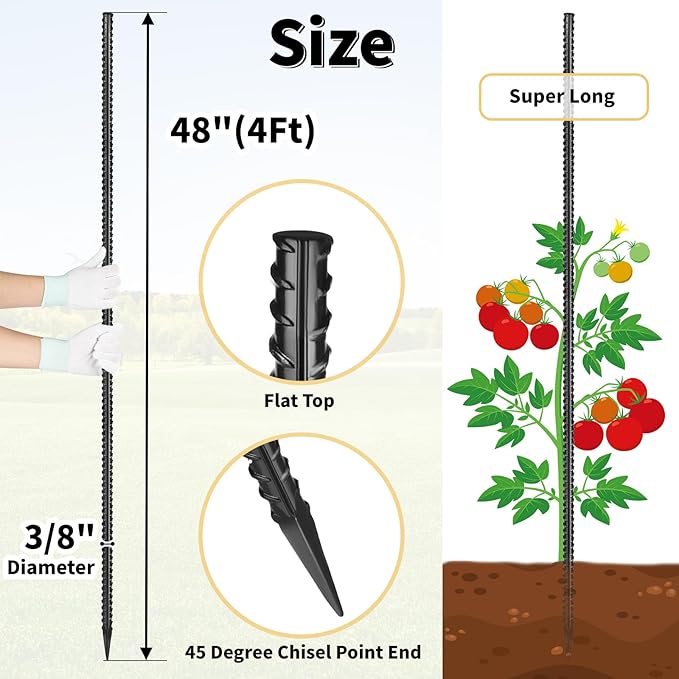 Rebar Stakes 48 inches 16-Pack Concrete Form Stakes Straight 3/8" Diameter - Image 2