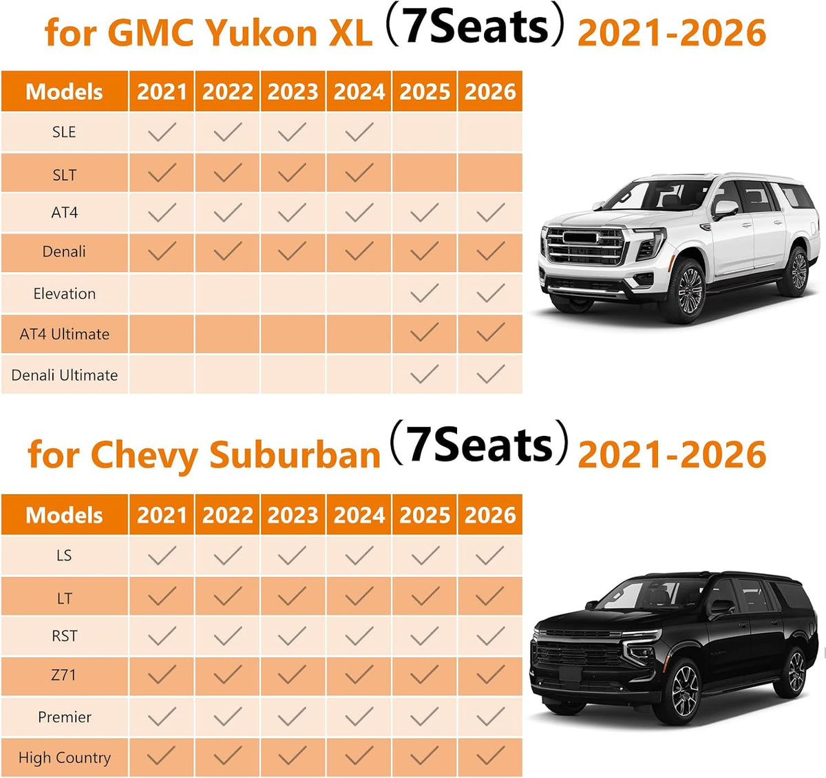 floor mats cargo liner for 2021-2026 chevy suburban/gmc shown in use